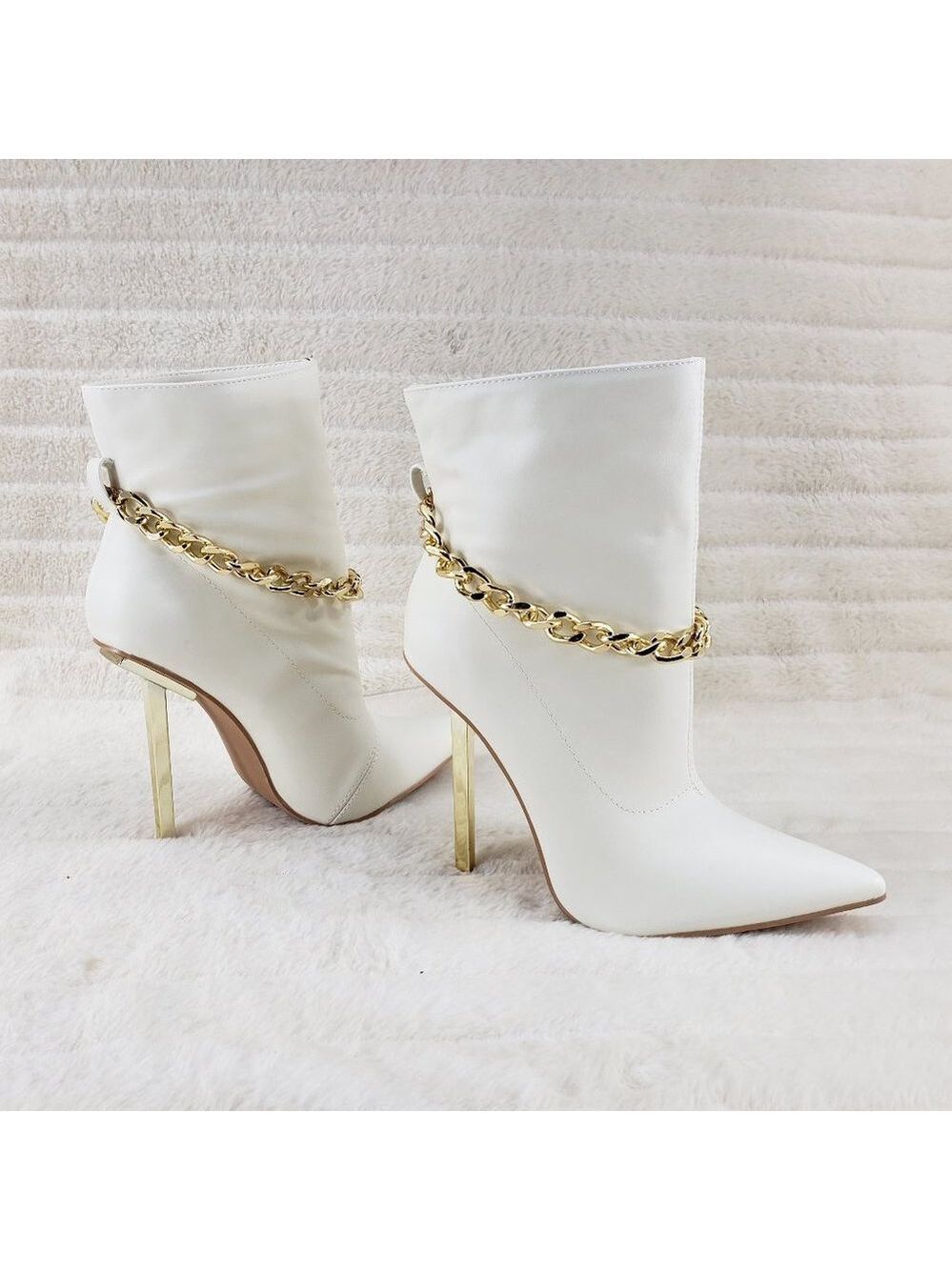 Roxy White Gold Tone Slim Square Stiletto High Heels Ankle Boots Lolli